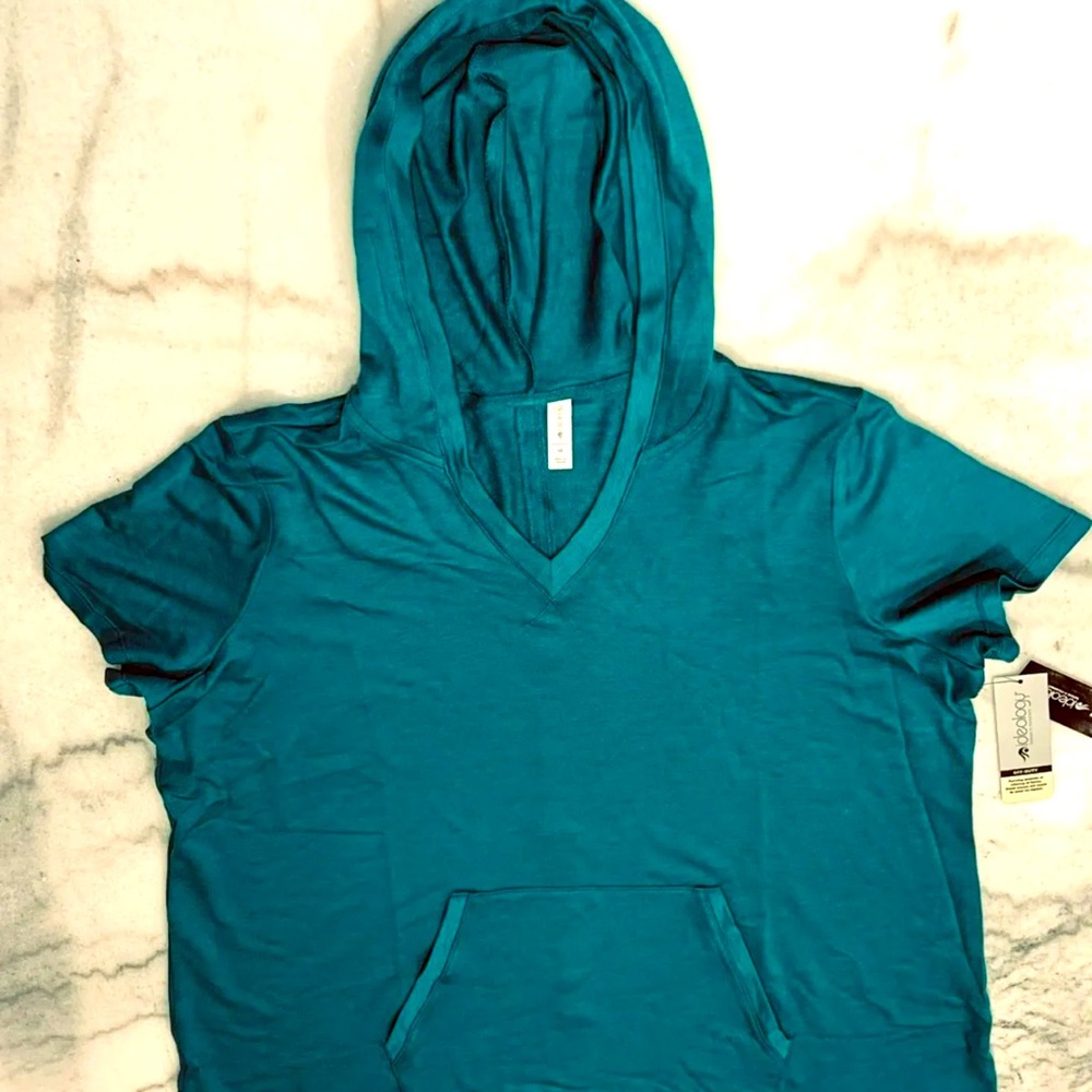 Teal Activewear Short Sleeve Tunic Top Women’s Sizes 1X & 2X Hooded NEW w/TAGS